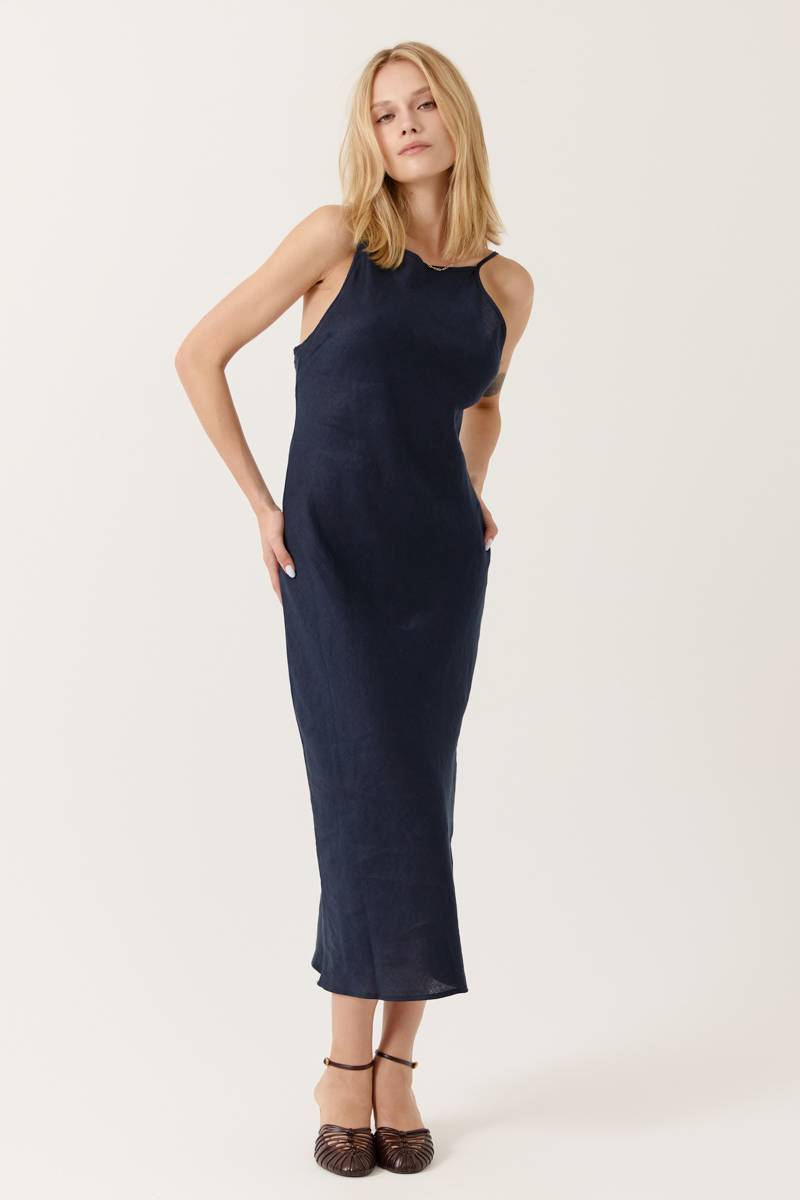 VESTIDO LARGO CEDRANE COLOR AZUL MARINO